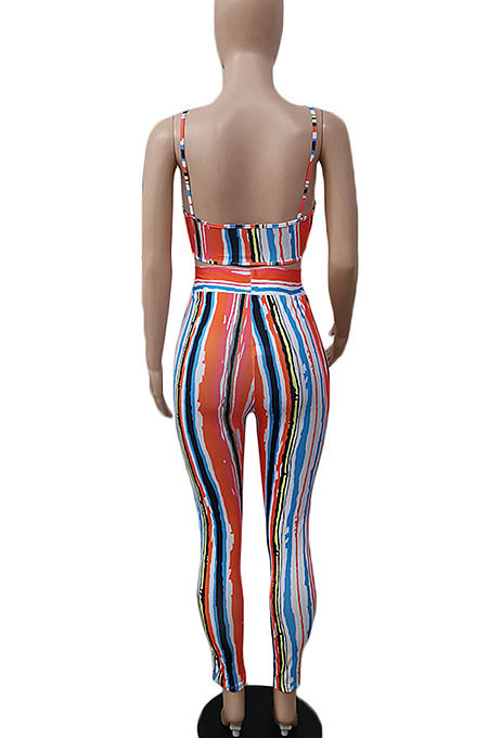 Gallus Sexy Knotted Strap Stripe Printing Club Pants Sest DY6652