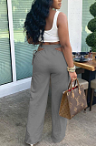 Casual Pure Color Hollow Out Waist Width Legs Flare Pants TRS1126