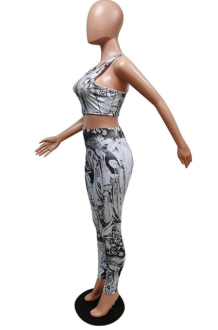 Casual Sport Print Jogging Yoge Vest Two-Piece F8353