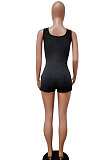 Sexy Sleeveless Square Neck Hole Pure Color Romper Shorts LD9128
