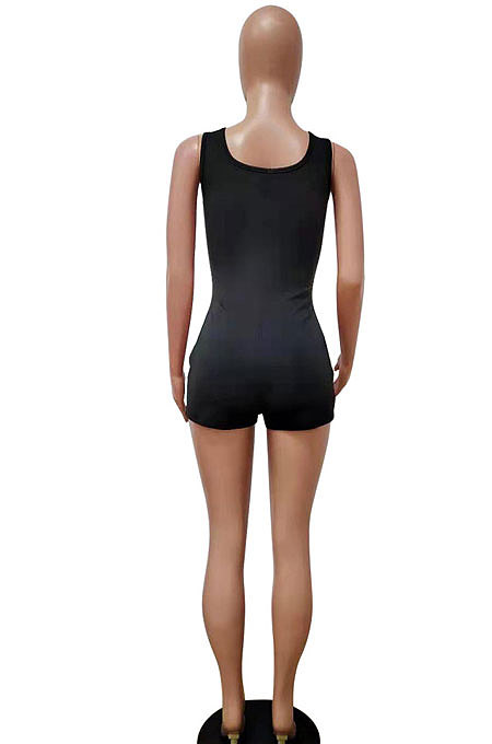 Sexy Sleeveless Square Neck Hole Pure Color Romper Shorts LD9128