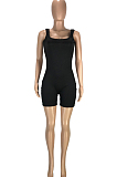 Fashion Casual Pure Color U Neck Halterneck Vest Jumpsuit Shorts SM9162