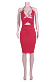 Bind Hollow Out Pure Color Sexy Mini Dress JZH8046