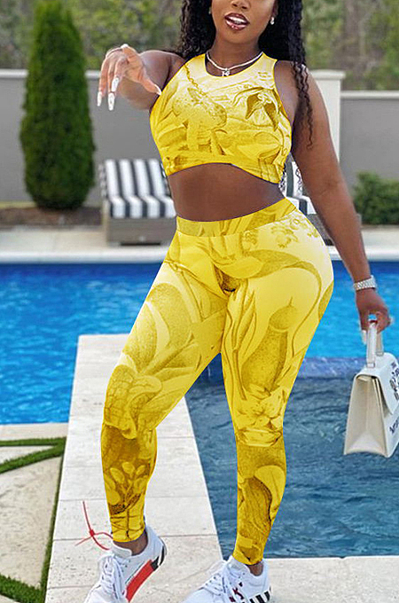 Casual Sport Print Jogging Yoge Vest Two-Piece F8353