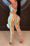 Gallus Sexy Knotted Strap Stripe Printing Club Pants Sest DY6652