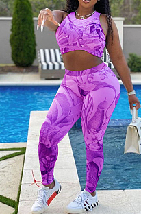Casual Sport Print Jogging Yoge Vest Two-Piece F8353