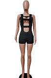Sexy Sleeveless Square Neck Hole Pure Color Romper Shorts LD9128