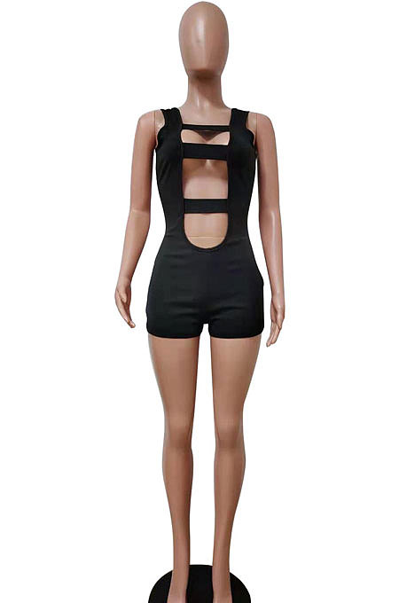 Sexy Sleeveless Square Neck Hole Pure Color Romper Shorts LD9128