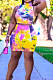 Women Printing Tie Dye Sleeveless Shirred Detail Skirts Sets SMY8084