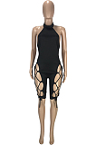 Casual Sexy Pure Color Ankle Strap Bind Hang A Neck Halterneck Jumpsuit SM9168