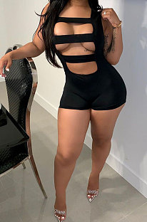 Sexy Sleeveless Square Neck Hole Pure Color Romper Shorts LD9128