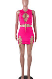 Sexy Open Fork Chain Pure Color Skirts Sets MA6672