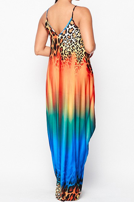 Casual Print Gradinet Loose Sling Long Dress F8352