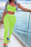 Pure Color Trendy Letter Printing Tight Sport Pants Sets MF6608