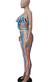 Gallus Sexy Knotted Strap Stripe Printing Club Pants Sest DY6652