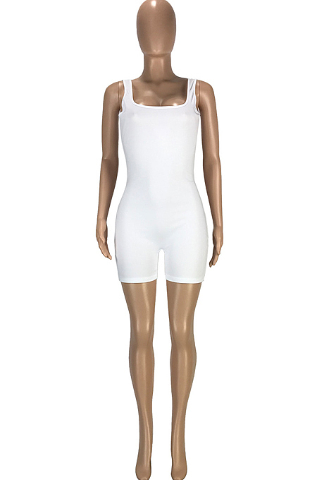 Fashion Casual Pure Color U Neck Halterneck Vest Jumpsuit Shorts SM9162