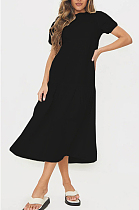 Fashion Casual Pure Color Stealth Zipper Loose Dresses SM9157 