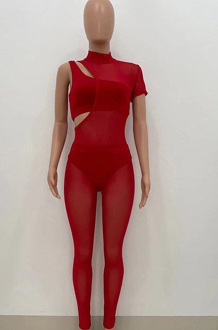 Sexy Women Net Yarn Pure Color Pit Bar Three-Piece YX9275