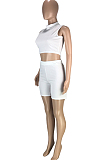 Casual Prue Color Round Neck Vest Shorts Sport Two-Piece SM9161