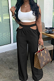 Casual Pure Color Hollow Out Waist Width Legs Flare Pants TRS1126