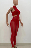 Sexy Women Net Yarn Pure Color Pit Bar Three-Piece YX9275
