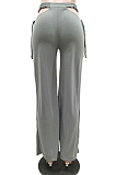 Casual Pure Color Hollow Out Waist Width Legs Flare Pants TRS1126