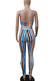 Gallus Sexy Knotted Strap Stripe Printing Club Pants Sest DY6652