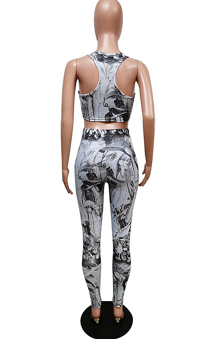 Casual Sport Print Jogging Yoge Vest Two-Piece F8353