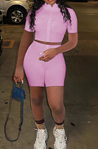 Pure Color High Neck The Screw Thread Zipper Two-Piece WM2326