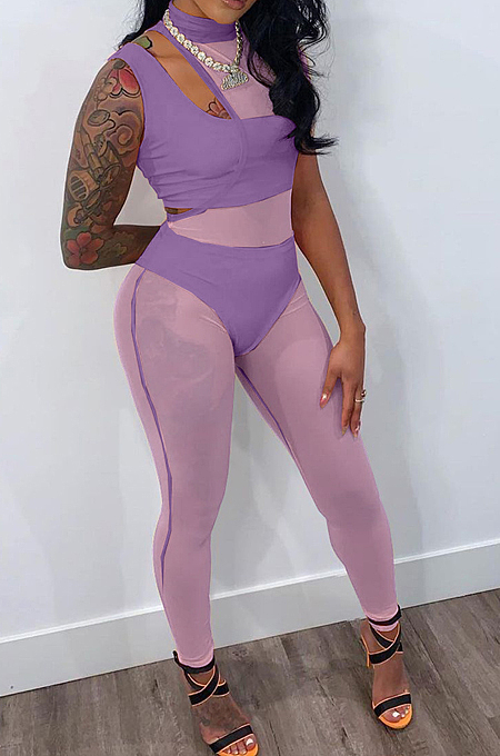 Sexy Women Net Yarn Pure Color Pit Bar Three-Piece YX9275