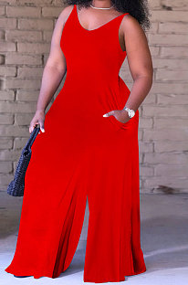 Women Pure Color Vest Wide Leg Jumpsuits QQM4274
