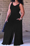 Women Pure Color Vest Wide Leg Jumpsuits QQM4274