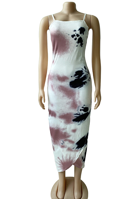 Fashion Tiie Dye Print Irregularity Cross Long Dress WM2329