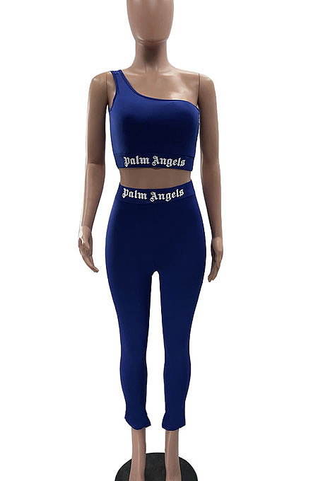 Pure Color Trendy Letter Printing Tight Sport Pants Sets MF6608