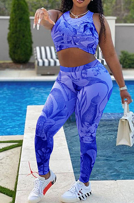 Casual Sport Print Jogging Yoge Vest Two-Piece F8353