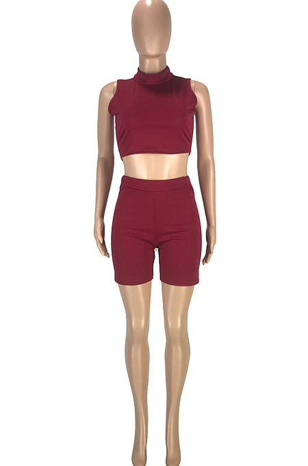 Casual Prue Color Round Neck Vest Shorts Sport Two-Piece SM9161