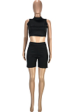 Casual Prue Color Round Neck Vest Shorts Sport Two-Piece SM9161