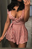 Sexy Plaid Print V Neck Night Club Cultivate One's Morality Dress SM9165