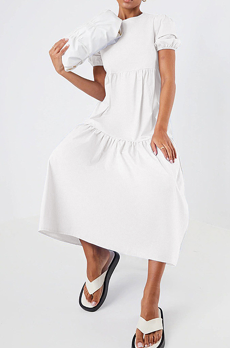 Fashion Casual Pure Color Stealth Zipper Loose Dresses SM9157 