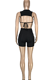 Fashion Pure Color Halterneck Bind Loose Sport Two-Piece SM9166