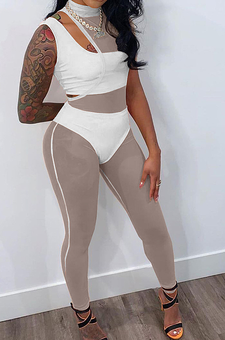 Sexy Women Net Yarn Pure Color Pit Bar Three-Piece YX9275