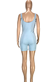 Fashion Casual Pure Color U Neck Halterneck Vest Jumpsuit Shorts SM9162
