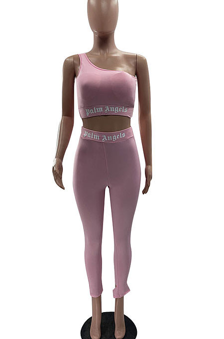 Pure Color Trendy Letter Printing Tight Sport Pants Sets MF6608