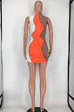 Spliced Shirred Detail Contrast Color Sleeveless Mini Dress SMD2068