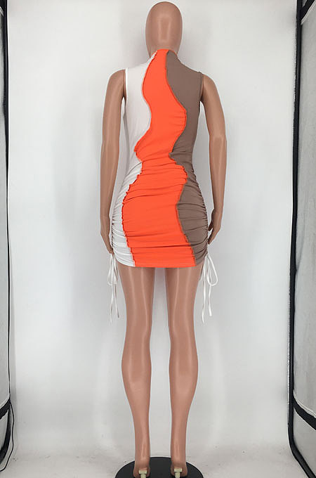 Spliced Shirred Detail Contrast Color Sleeveless Mini Dress SMD2068