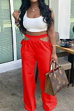 Casual Pure Color Hollow Out Waist Width Legs Flare Pants TRS1126