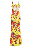 Euramerican Printing Bind Back Hollow Out Long Dress JZH8040