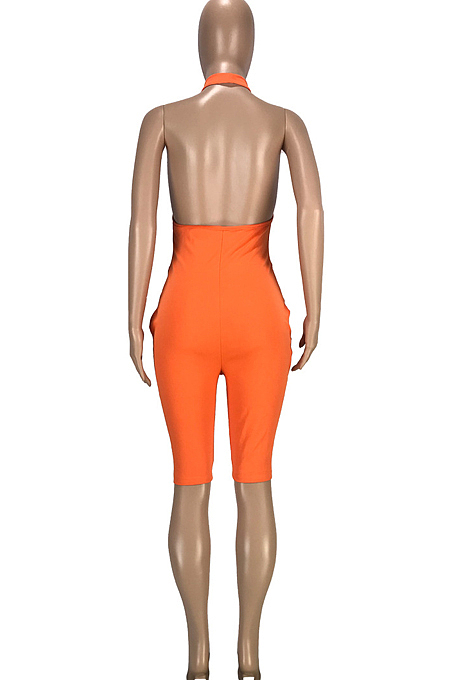 Casual Sexy Pure Color Ankle Strap Bind Hang A Neck Halterneck Jumpsuit SM9168