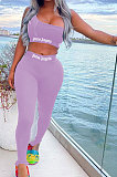 Pure Color Trendy Letter Printing Tight Sport Pants Sets MF6608