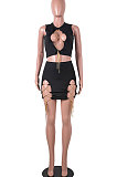 Sexy Open Fork Chain Pure Color Skirts Sets MA6672